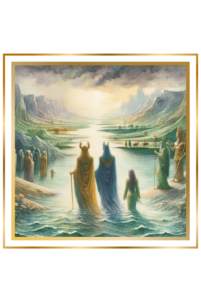 Enlil and Ninlil's Journey to the Underworld: A Watercolor Depiction