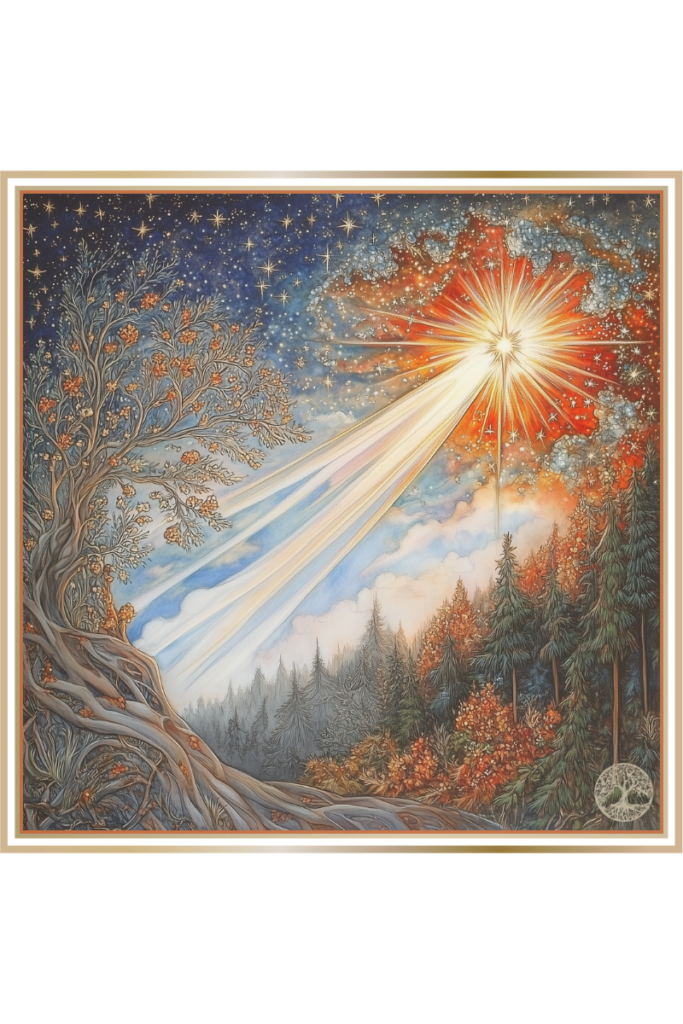 Zorya Vechernyaya, Slavic Evening Star goddess, symbolized by radiant light shining from the cosmos